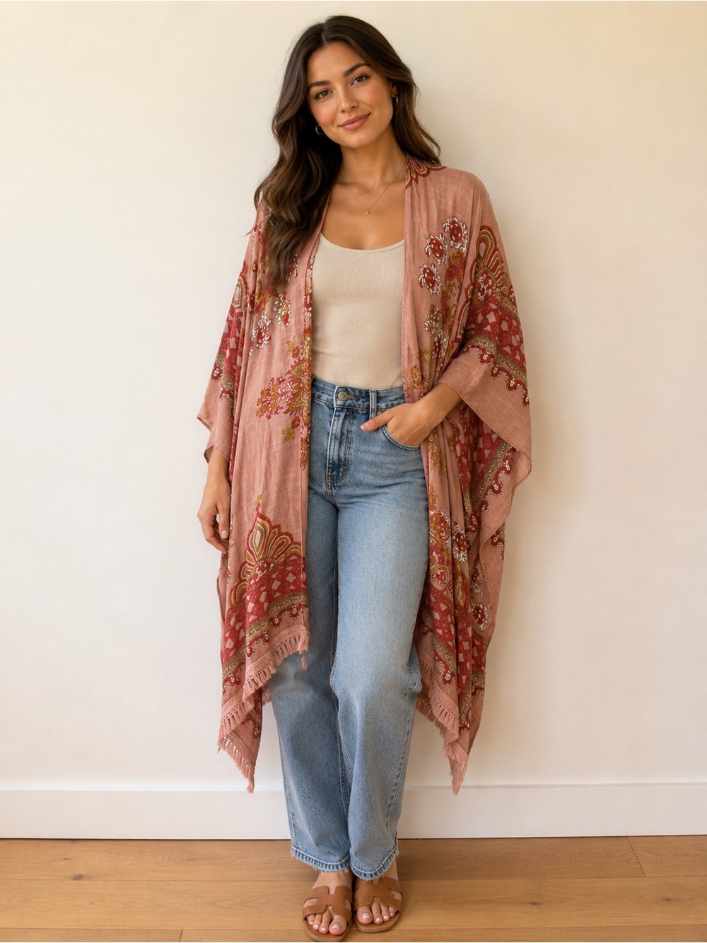 Cost Plus World Market Mauve Pink Floral Kimono